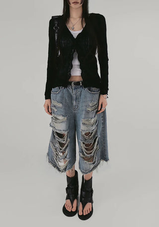 ETHNIC LOOSE FIT LACE FRILL KNIT CARDIGAN