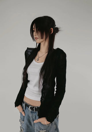 ETHNIC LOOSE FIT LACE FRILL KNIT CARDIGAN