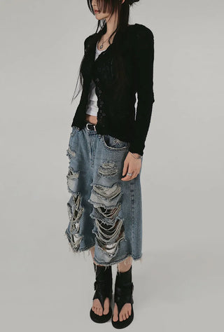 ETHNIC LOOSE FIT LACE FRILL KNIT CARDIGAN