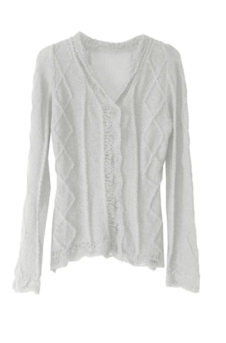 ETHNIC LOOSE FIT LACE FRILL KNIT CARDIGAN