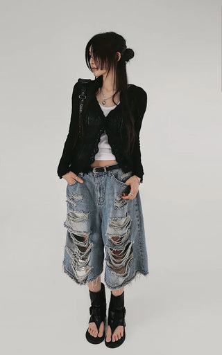 ETHNIC LOOSE FIT LACE FRILL KNIT CARDIGAN