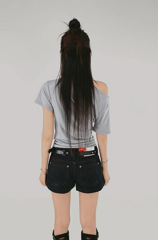 COWL DRAPE SHIRRING HALF SHORT-SLEEVED T-SHIRT