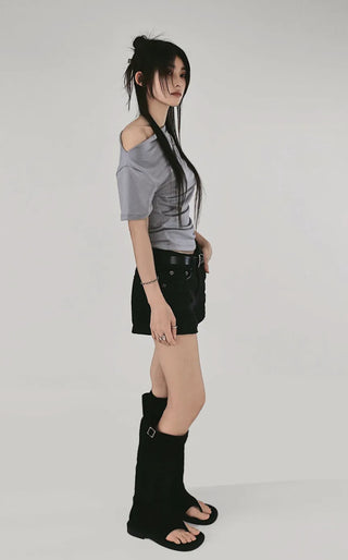 CHEEK HOT BLACK JEANS DENIM SHORTS