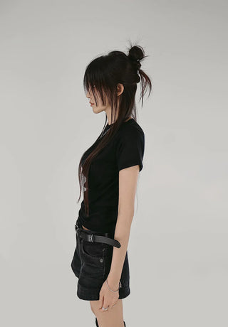 CHEEK HOT BLACK JEANS DENIM SHORTS