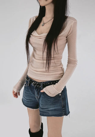 Ballet Soft Loose-Fit Drape Long-Sleeved T-Shirt