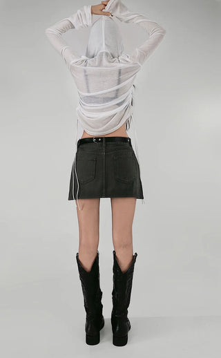 MORE SEE-THROUGH SNAP BUTTON V-NECK STRAP HALF HOODIE