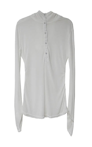 MORE SEE-THROUGH SNAP BUTTON V-NECK STRAP HALF HOODIE