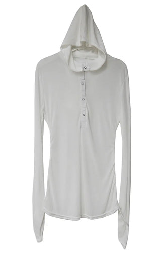 MORE SEE-THROUGH SNAP BUTTON V-NECK STRAP HALF HOODIE