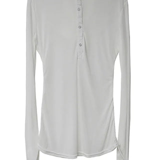 MORE SEE-THROUGH SNAP BUTTON V-NECK STRAP HALF HOODIE