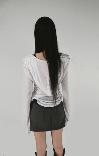 MORE SEE-THROUGH SNAP BUTTON V-NECK STRAP HALF HOODIE