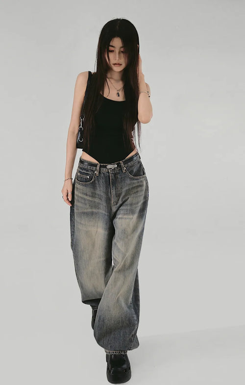TREE CAT WASHED WIDE MAXI DENIM PANTS