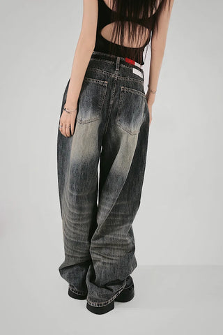 TREE CAT WASHED WIDE MAXI DENIM PANTS