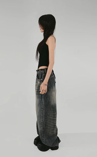 TREE CAT WASHED WIDE MAXI DENIM PANTS