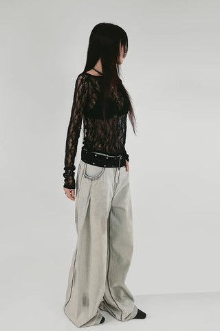 THE FLOWER SEE-THROUGH LACE LONG-SLEEVED T