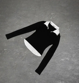 O COLLAR NECK DOUBLE LAYERED V-NECK T-SHIRT