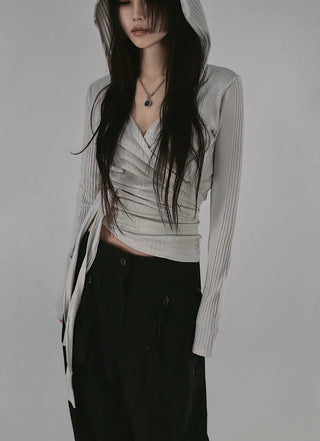 IS WRAP HOOD V-NECK STRAP HOODED CARDIGAN