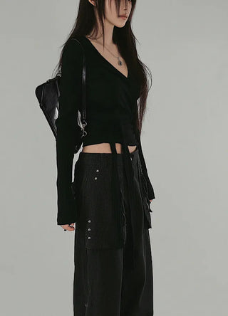 IS WRAP HOOD V-NECK STRAP HOODED CARDIGAN