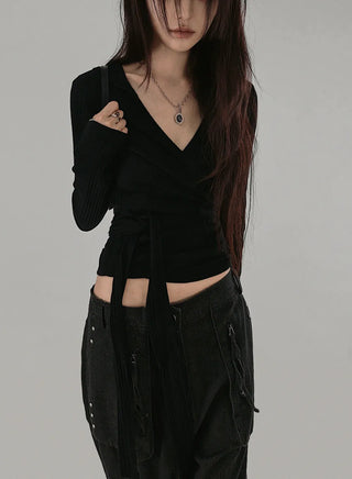 IS WRAP HOOD V-NECK STRAP HOODED CARDIGAN