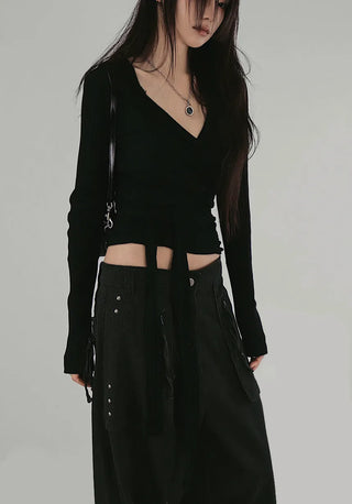 IS WRAP HOOD V-NECK STRAP HOODED CARDIGAN