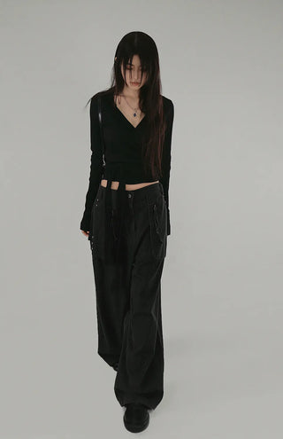 IS WRAP HOOD V-NECK STRAP HOODED CARDIGAN