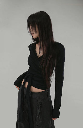 IS WRAP HOOD V-NECK STRAP HOODED CARDIGAN