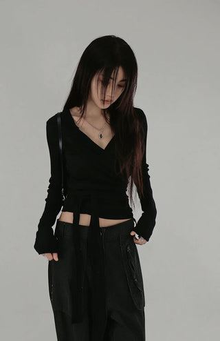 IS WRAP HOOD V-NECK STRAP HOODED CARDIGAN