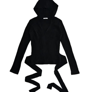IS WRAP HOOD V-NECK STRAP HOODED CARDIGAN