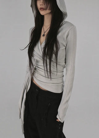 IS WRAP HOOD V-NECK STRAP HOODED CARDIGAN