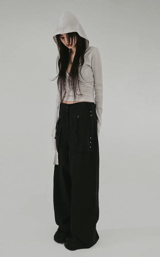 IS WRAP HOOD V-NECK STRAP HOODED CARDIGAN