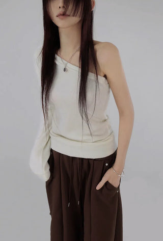 Gig Shirring Rivet Banding Wide Two-Way Sweatpants Shirring Banding Sweatpants