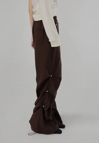 Gig Shirring Rivet Banding Wide Two-Way Sweatpants Shirring Banding Sweatpants