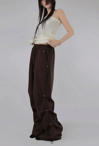 Gig Shirring Rivet Banding Wide Two-Way Sweatpants Shirring Banding Sweatpants