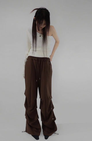 Gig Shirring Rivet Banding Wide Two-Way Sweatpants Shirring Banding Sweatpants