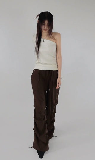 Gig Shirring Rivet Banding Wide Two-Way Sweatpants Shirring Banding Sweatpants
