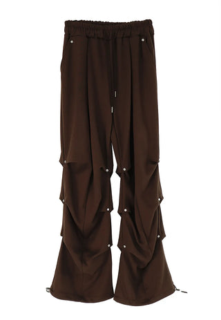 Gig Shirring Rivet Banding Wide Two-Way Sweatpants Shirring Banding Sweatpants