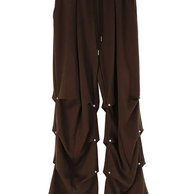 Gig Shirring Rivet Banding Wide Two-Way Sweatpants Shirring Banding Sweatpants