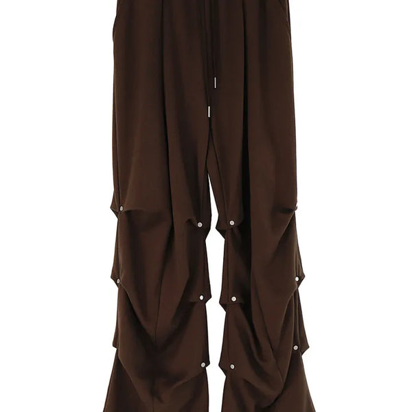 Gig Shirring Rivet Banding Wide Two-Way Sweatpants Shirring Banding Sweatpants