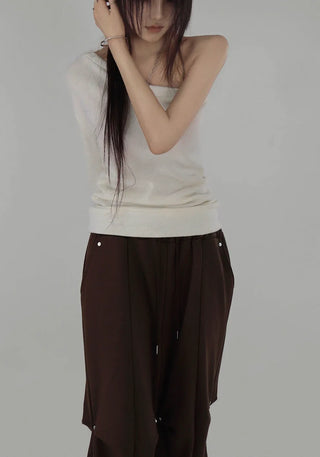 Gig Shirring Rivet Banding Wide Two-Way Sweatpants Shirring Banding Sweatpants