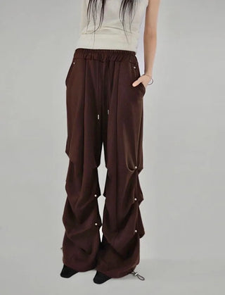 Gig Shirring Rivet Banding Wide Two-Way Sweatpants Shirring Banding Sweatpants