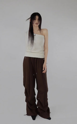 Gig Shirring Rivet Banding Wide Two-Way Sweatpants Shirring Banding Sweatpants