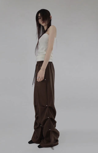 Gig Shirring Rivet Banding Wide Two-Way Sweatpants Shirring Banding Sweatpants