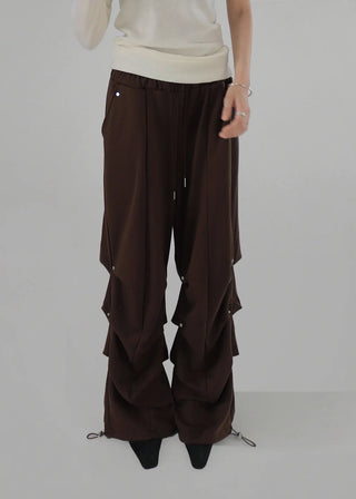 Gig Shirring Rivet Banding Wide Two-Way Sweatpants Shirring Banding Sweatpants