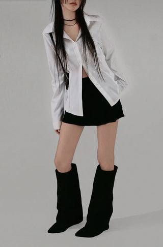 Tok Pintuck Line Blouse Shirt Collar Cardigan