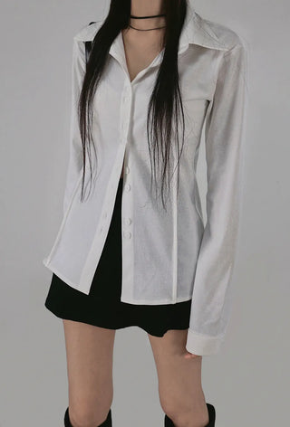 Tok Pintuck Line Blouse Shirt Collar Cardigan