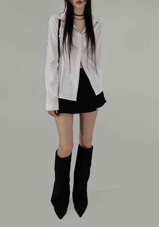 Tok Pintuck Line Blouse Shirt Collar Cardigan