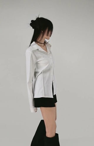 Tok Pintuck Line Blouse Shirt Collar Cardigan