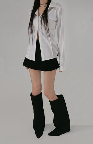 Tok Pintuck Line Blouse Shirt Collar Cardigan