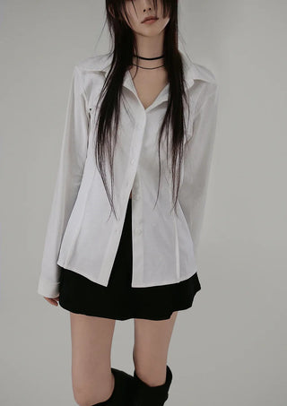 Tok Pintuck Line Blouse Shirt Collar Cardigan