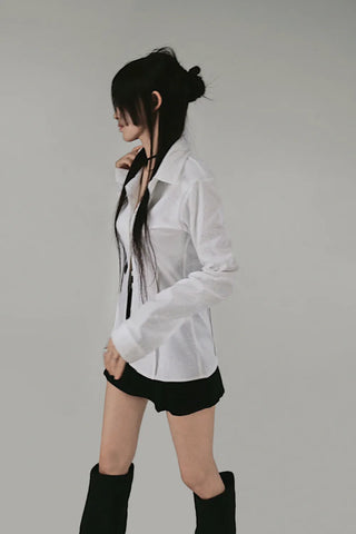 Tok Pintuck Line Blouse Shirt Collar Cardigan