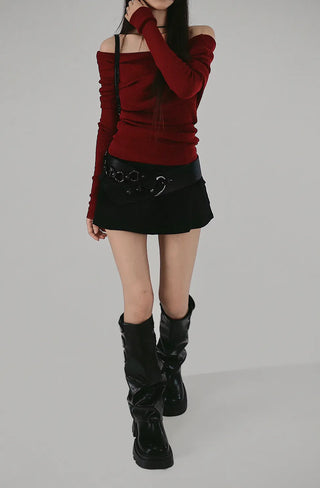 SHUSHU SOFT HALF OFF-SHOULDER KNIT Shushu Soft Loose Fit Half Off-Shoulder Knit